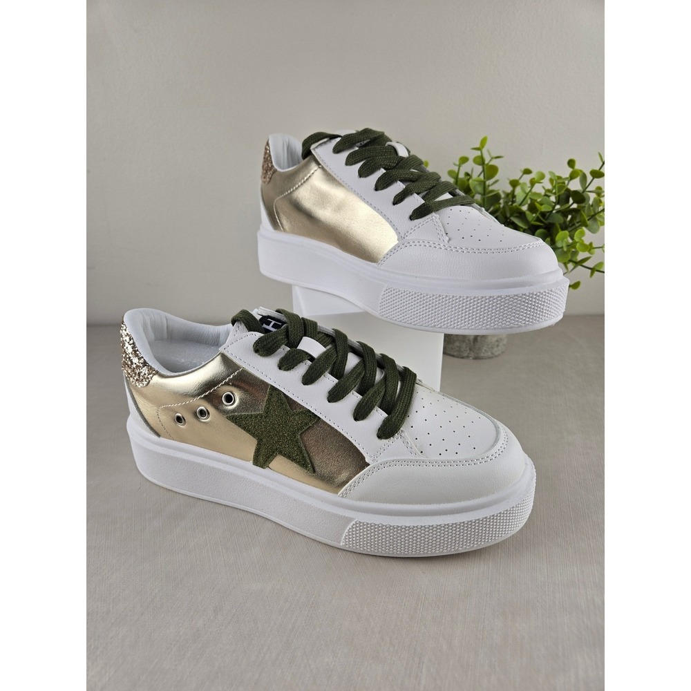 Vintage Havana Womens Gold White Olive Green Star Glitter Platform Sneakers 8